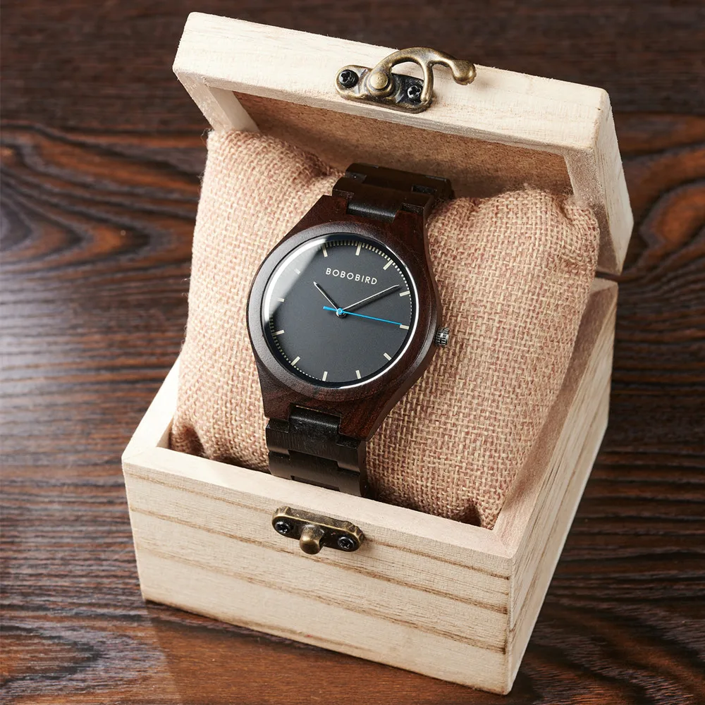 Men\'s Watches BOBO BIRD Wooden Watch for Men Casual Wristwatch Ebony Wood Clock Customized Dropshipping