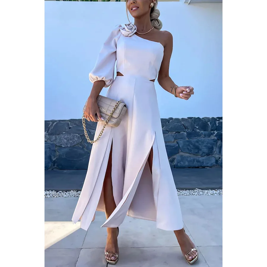 Vestido de satén de doble capa con hombro inclinado para mujer, traje de fiesta informal de alta moda, estilo noble, espectáculo de belleza, Primavera, 2024