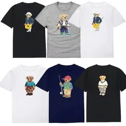 2024 Summer New Cartoon Bear Print Classic Men's Short-sleeved Fashion Versatile Trend Women's High-end Brand Cotton T-shirt