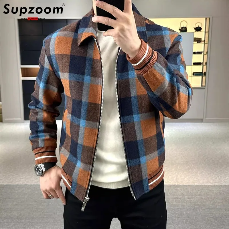 

Supzoom New Arrival Top Fashion Plaid Trendy Autumn And Winter Turndown Collar Loose Casual Retro Handsome Jackets Men Coat