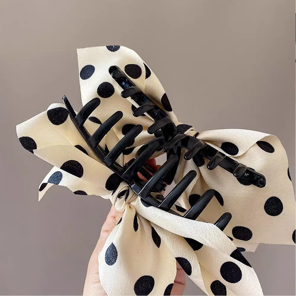 

Double Sided Bow Hair Claw Satin Cross Knotted Grab Clip Polka Dot Big Bow Hair Clip Back Of The Head Shark Clip Ponytail Holder
