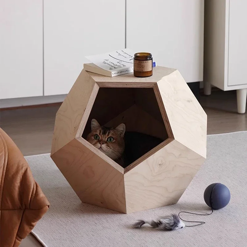 Cama minimalista para gatinho, cubo de gatos, gaiola de canto de madeira, mesa de chá preguiçosa, placa de arranhões, lounge, móveis para quarto