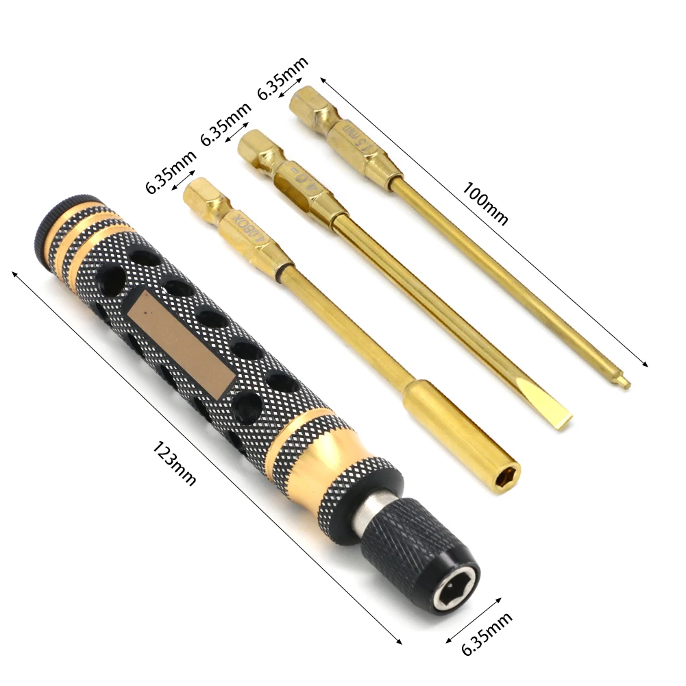 4 in 1 Hexagon Screwdriver 1.5 2.0 2.5 3.0mm 6.35mm Quick Change Allen Key Hex Screws Wrench Tool for 1/8 1/10 RC Car SCX10 TRX4