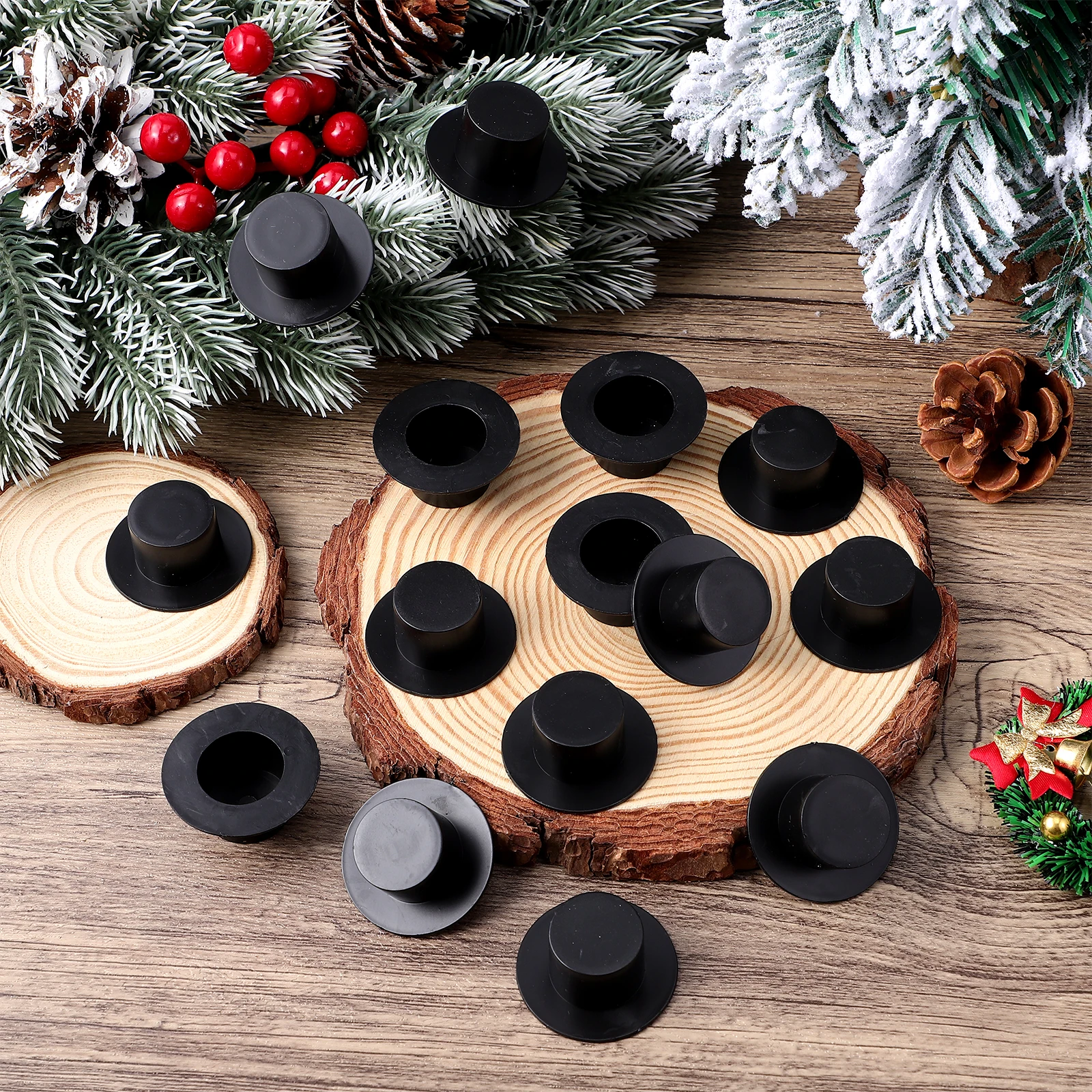 

50Pcs Mini Hat for DIY Decoration Plastic Craft Accessories Festive Home Party Decor L Black Mini Hat Plastic Hats