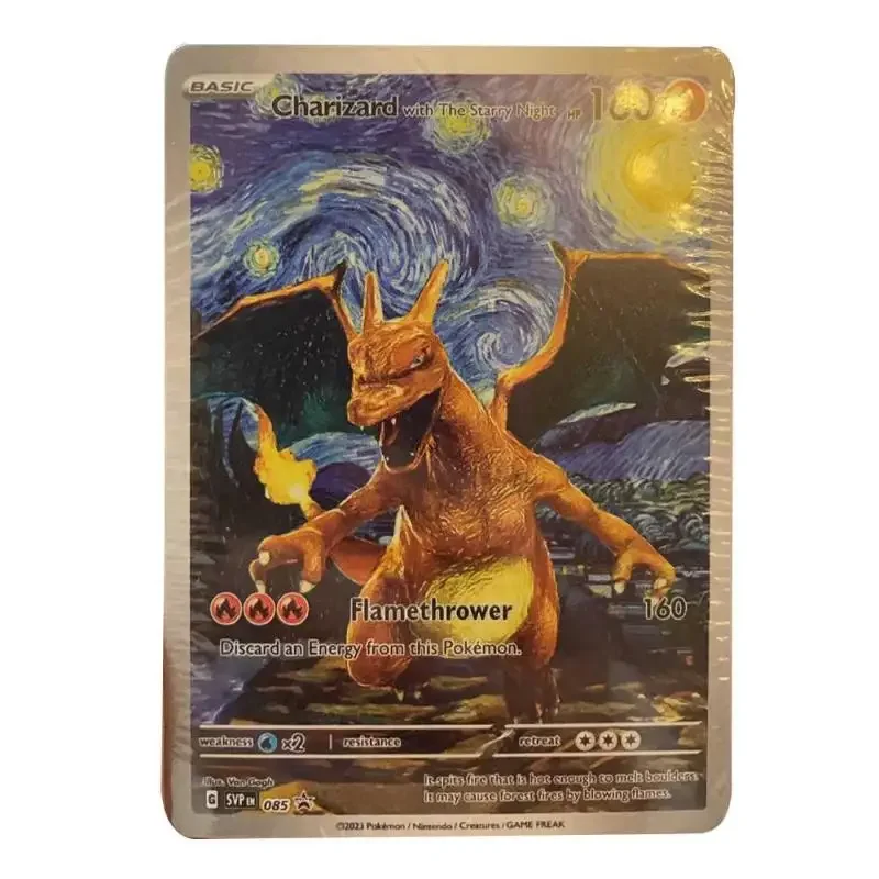 Серия картинок маслом покемонов Пикачу Gosanke Charizard Blastoise Venusaur Starry Diy Аниме Периферийные игры Коллекция карт Подарки