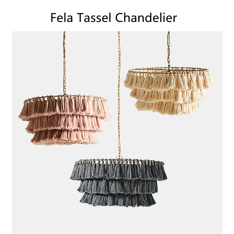 Fela Tassel Chandelier vintage bohemian chandelier model house room lamp designer creative personality woven suspension light