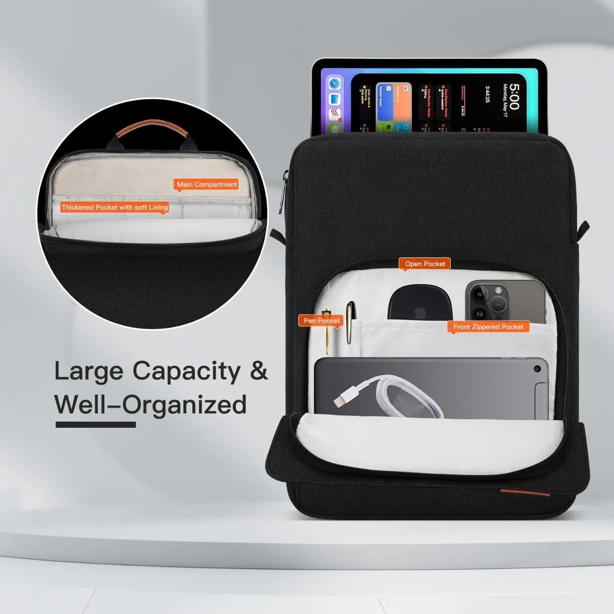 حقيبة حمل iPad مقاس 9-11 بوصة لجهاز iPad Pro M4 /11 بوصة iPad Air M3 M2، Samsung Galaxy Tab S10+ Plus، Fire Max 11/ HD 10 بوصة