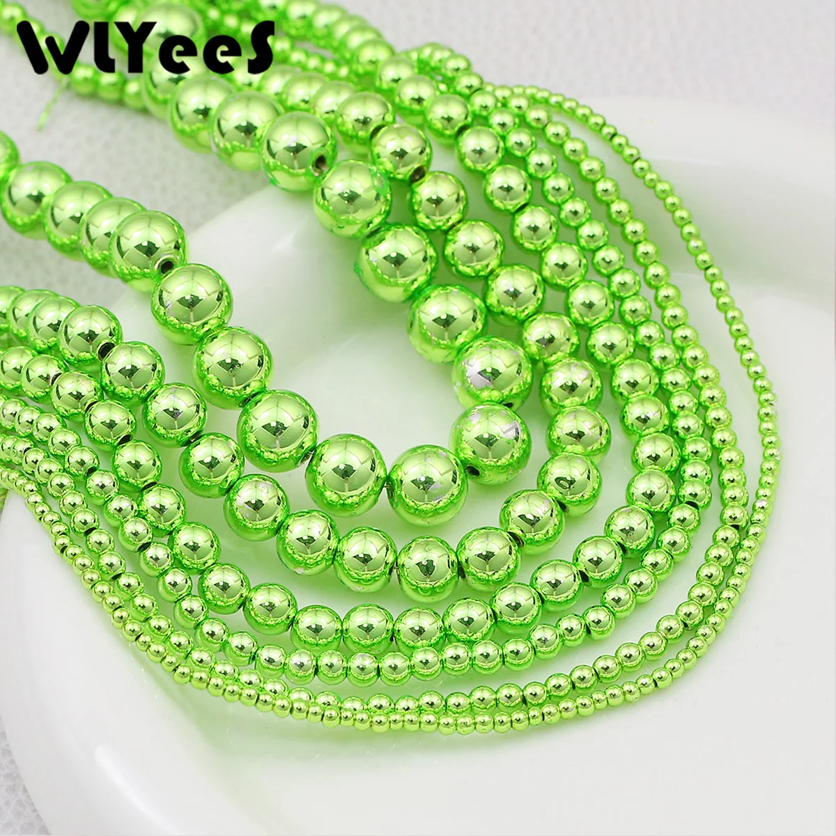 WLYeeS Light Green Round Natural Hematite Stone Plated Loose Spacer Beads for Jewelry Making Bracelet Necklace DIY 2 3 4 6 810mm