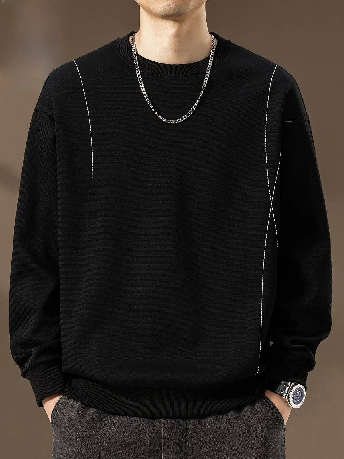 

Мужская толстовка с круглым вырезом, повседневная футболка с длинным рукавом, новинка весенней коллекции, свободный крой, удобный базовый слой