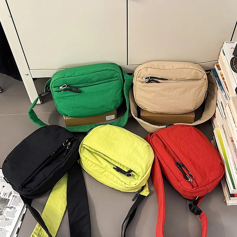 Casual Solid Color Women Waterproof Nylon Shoulder Bags Sport Travel Ladies Crossbody Chest Bag Lightweight Multi-Pocket Handbag