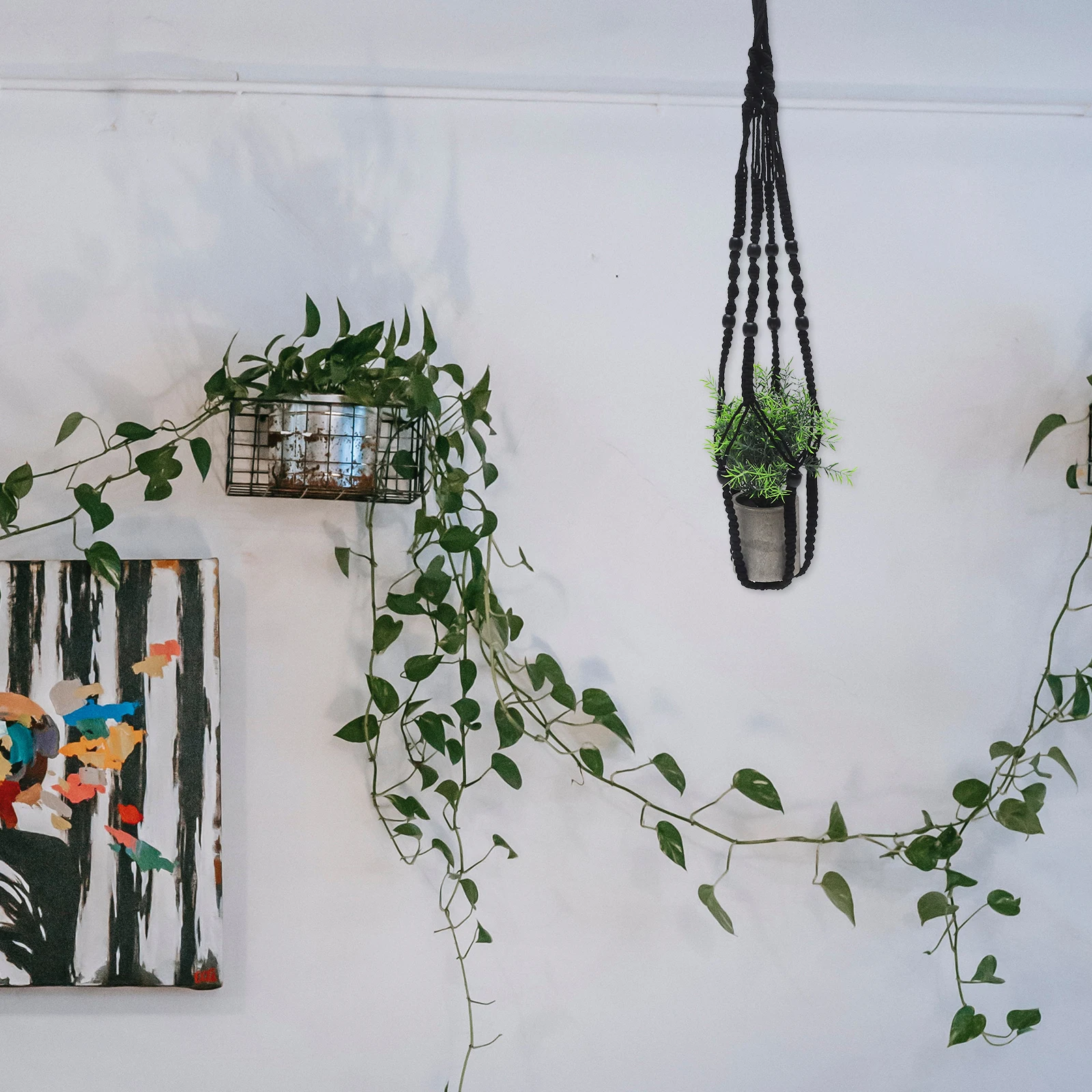 

2Pcs Bohemian Macrame Plant Holder Strong Woven Hanging Planter Basket Indoor Outdoor Home Decoration Refreshing Comfortable