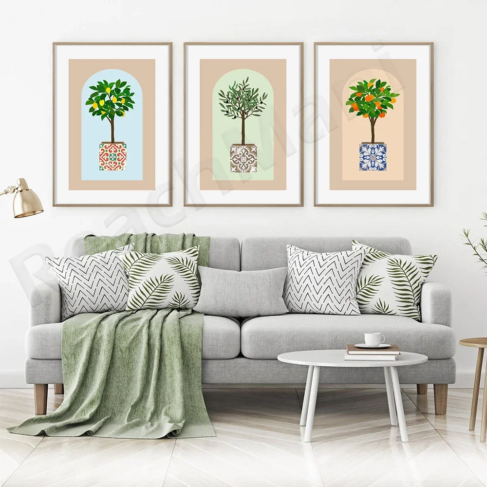 Citrus Tree Botanical Printable Wall Art, SOlive Lemon Orange Tree Prints, Abstract Botanical Prints Set, Digital Download