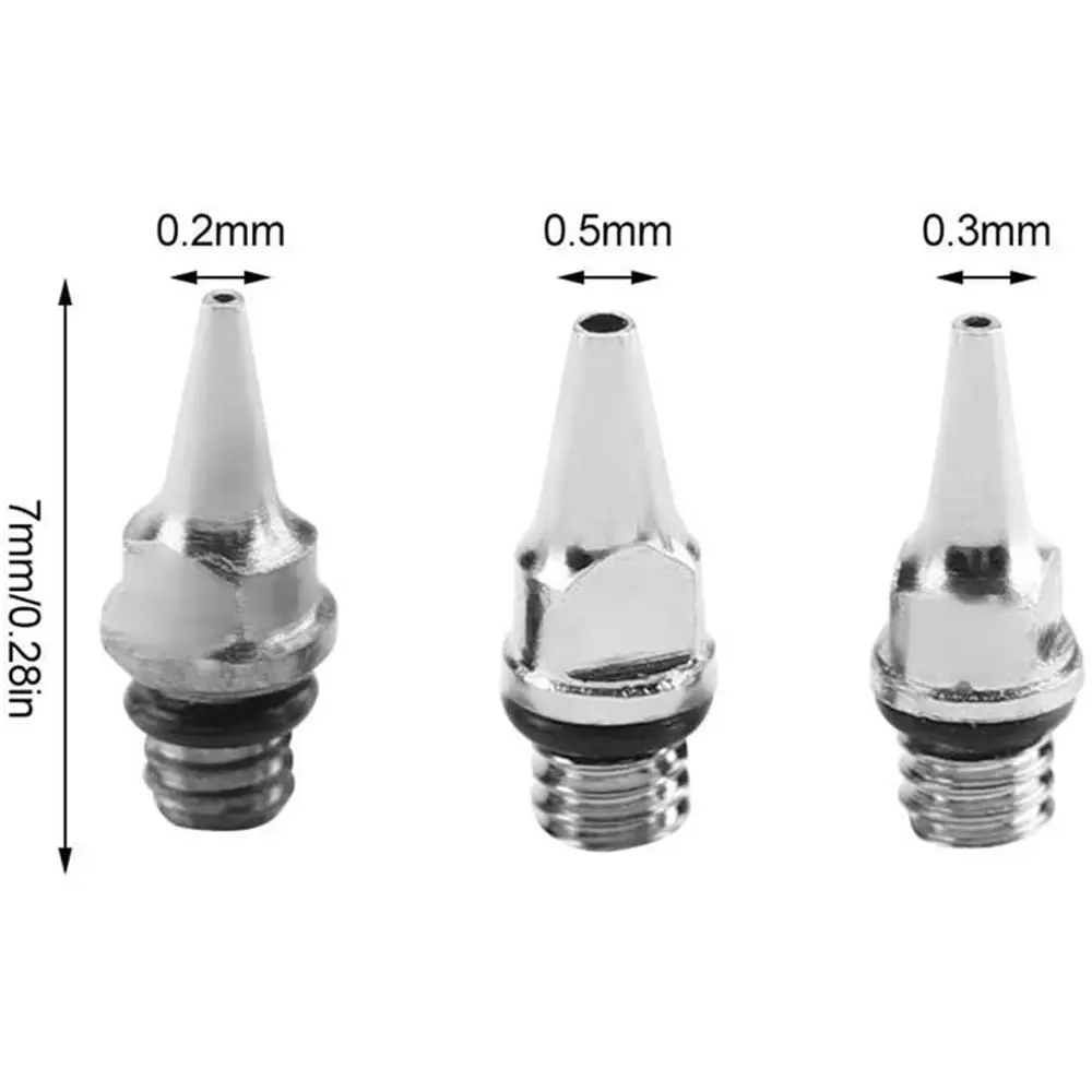 Boquilla de aerógrafo de 0,2/0,3/0,5mm de repuesto para accesorios de pintura, herramientas de piezas de alimentación por gravedad (múltiples