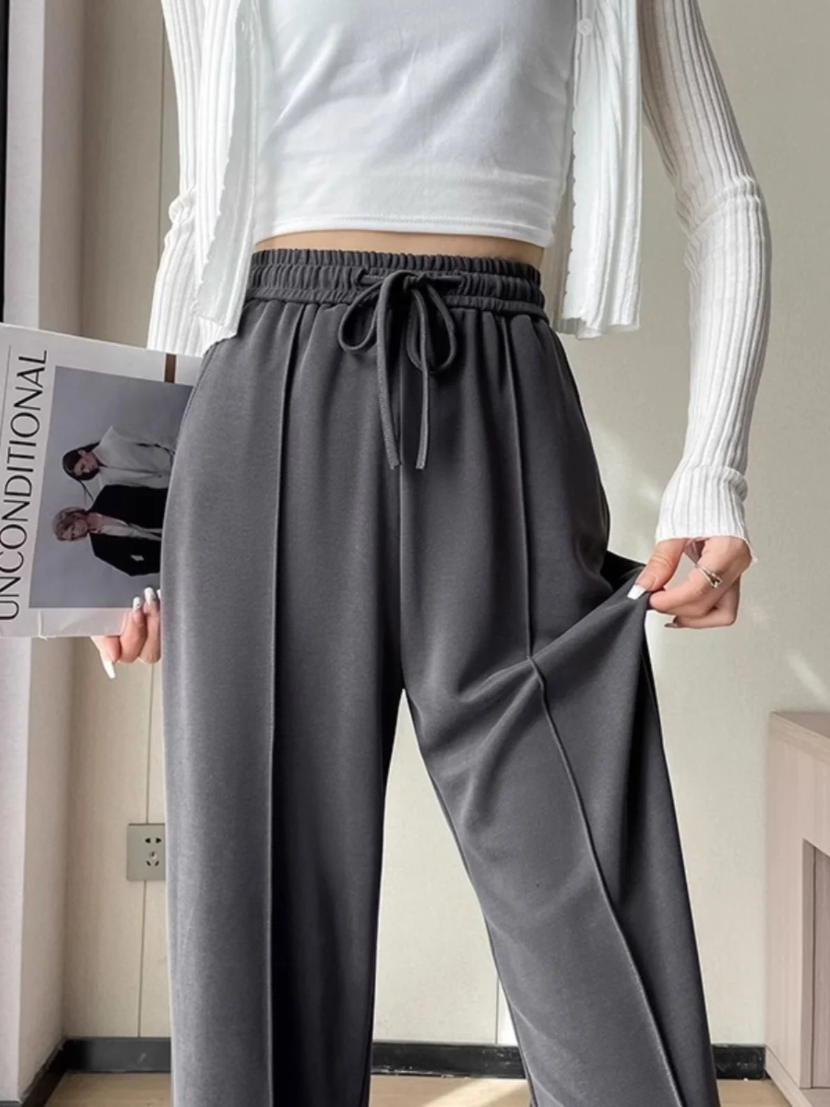 

Женские брюки с высокой талией и широкими штанинами, облегающие, из тонкого медно-аммониачного шелка, летние, новые, маленькие размеры, из ледяного шелка