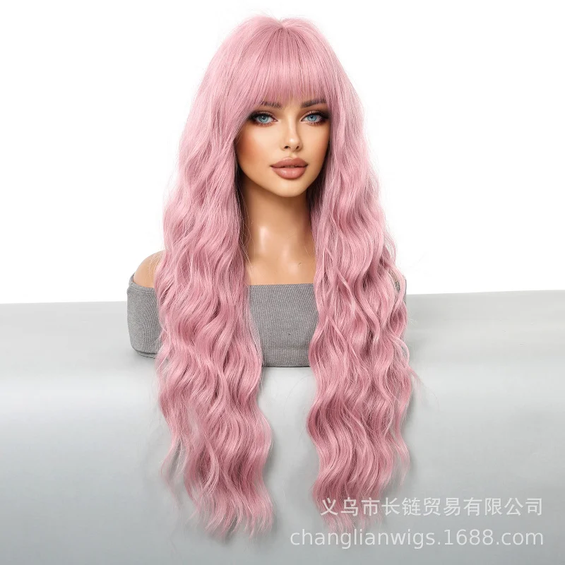 

European and American Halloween style wig with bangs, realistic long hair, full head cover, high-temperature fiber, natural