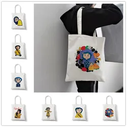 Coraline Girls Canvas Women Shoulder Bag Kawaii Cartoon Tote Handbag Large Capacity Shopping Bags Fashion Girl Handbags Reusable