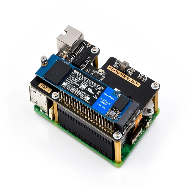 AA08-Pcie To ETH And M.2 Adapter For Raspberry Pi 5, Compatible With 2280/2260/2242/2230 Size Nvme M.2 SSD High-Speed Read