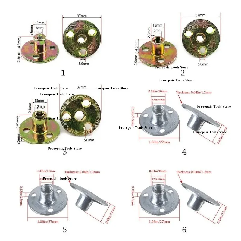 5PCS Carbon Steel Flange Coupling with M6 M8 M10 M12 Thread Zinc Plating Three Hole Lock Nuts Furniture Connector Fastener T