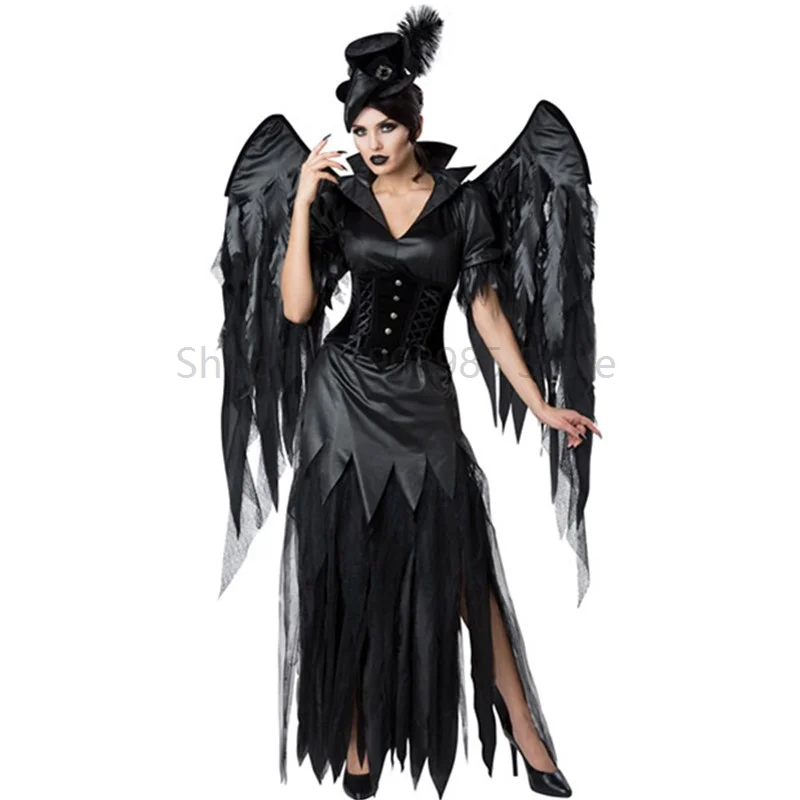 

Halloween Fantasy Devil Fallen Angel Witch Cosply Costume Day of The Dead Party Gothic Evil Vampire Opera Dress