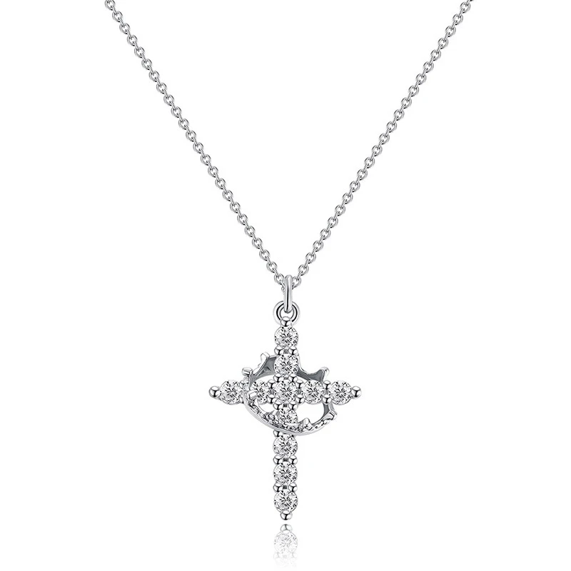 Exquisite Krone Kreuz Strass rotierende Halskette für Frauen Mode Kupfer Edelstahl Halskette Party Bankett Schmuck Geschenk – Detail 2