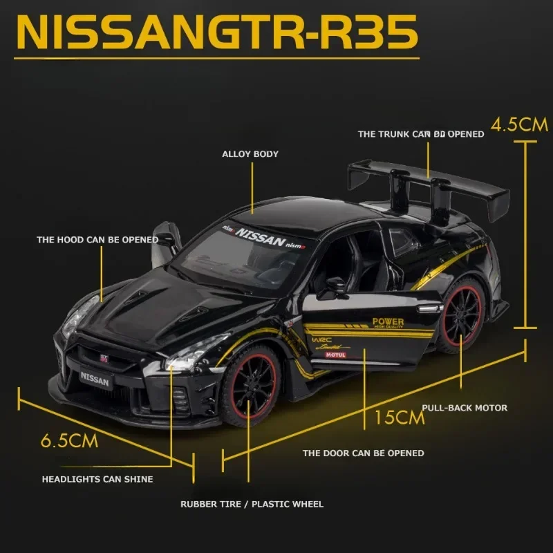 Diecast 1/32 Nissan GTR R35 modello di auto sportiva luce sonora pressofusi congiunti veicoli giocattolo bambini ragazzi Voiture decorazioni per la