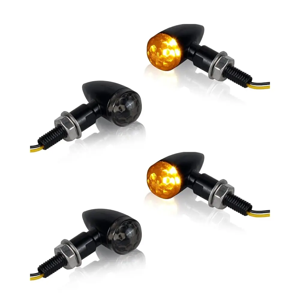 

Ailexpress Auto - Bullet Motorcycle Turn Signals, Smoked Lens Metal Turn Signal Lights for Cafe Racer Cruiser Compatible with Ha