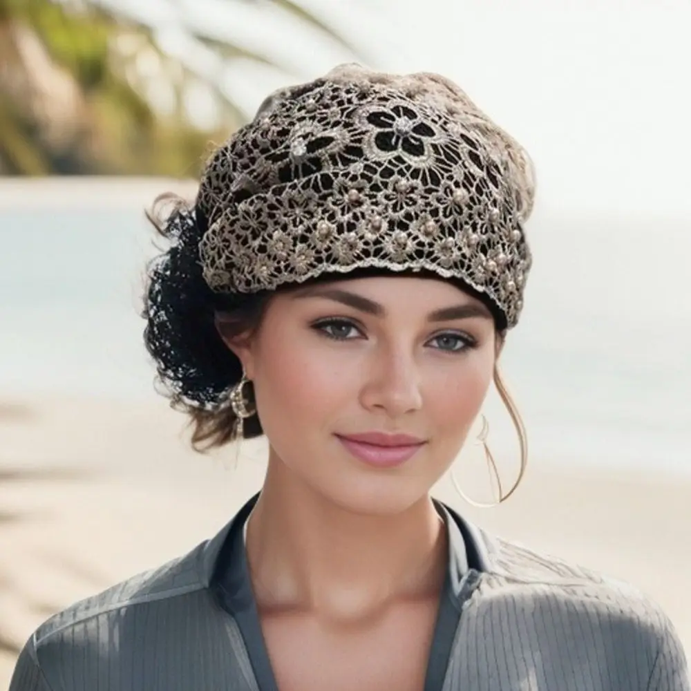 หมวกแฟชั่นปักลายดอกไม้ติดลูกปัดสำหรับผู้หญิงหมวกผ้าโพกหัวสำหรับฤดูร้อนปักลายดอกไม้ Peci