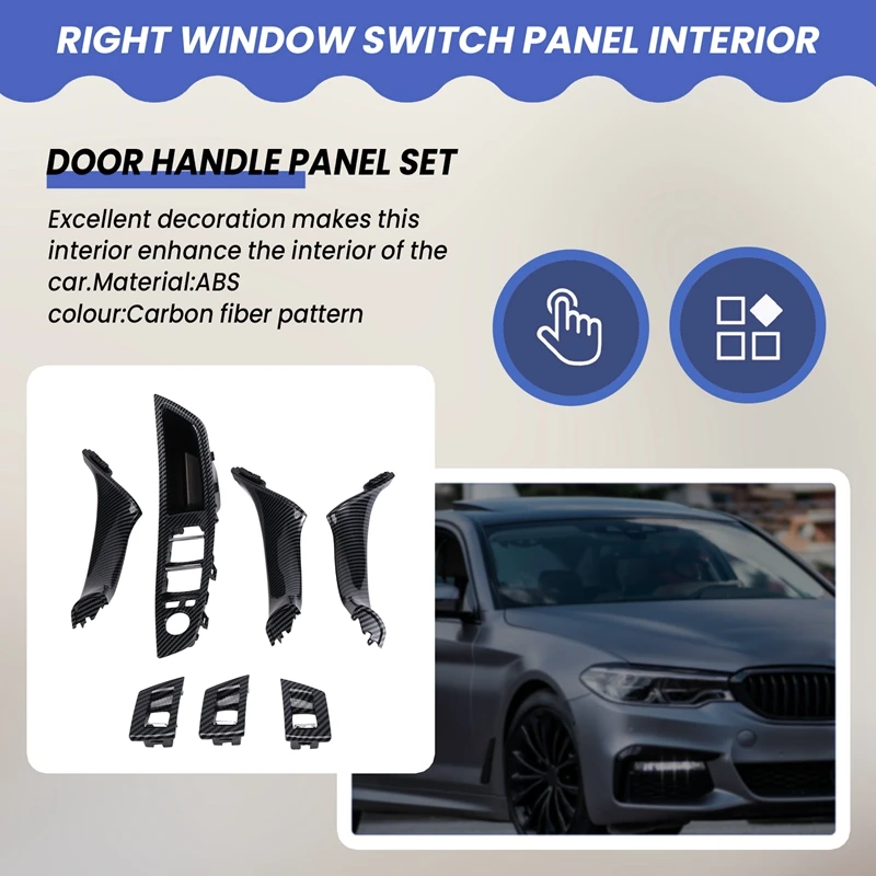 7PCS Right Hand Drive RHD For BMW 5 Series F10 F11 Car Interior Door Handle Inner Panel Pull Trim Cover Armrest