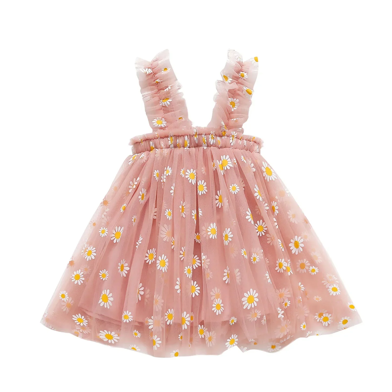 Vestido de tul de verano para niñas, vestido Floral de Margarita para fiesta de cumpleaños, sin mangas, con tirantes, ropa informal para niñas