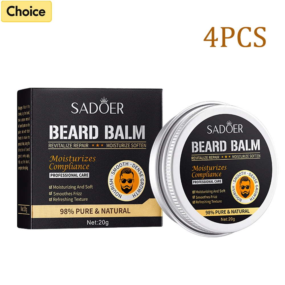 

4PCS Natural Beard Balm Wax For Men Moisturizing Smoothing Softening Beard Care Cream Anti Frizz Professional Styling Beard Wax