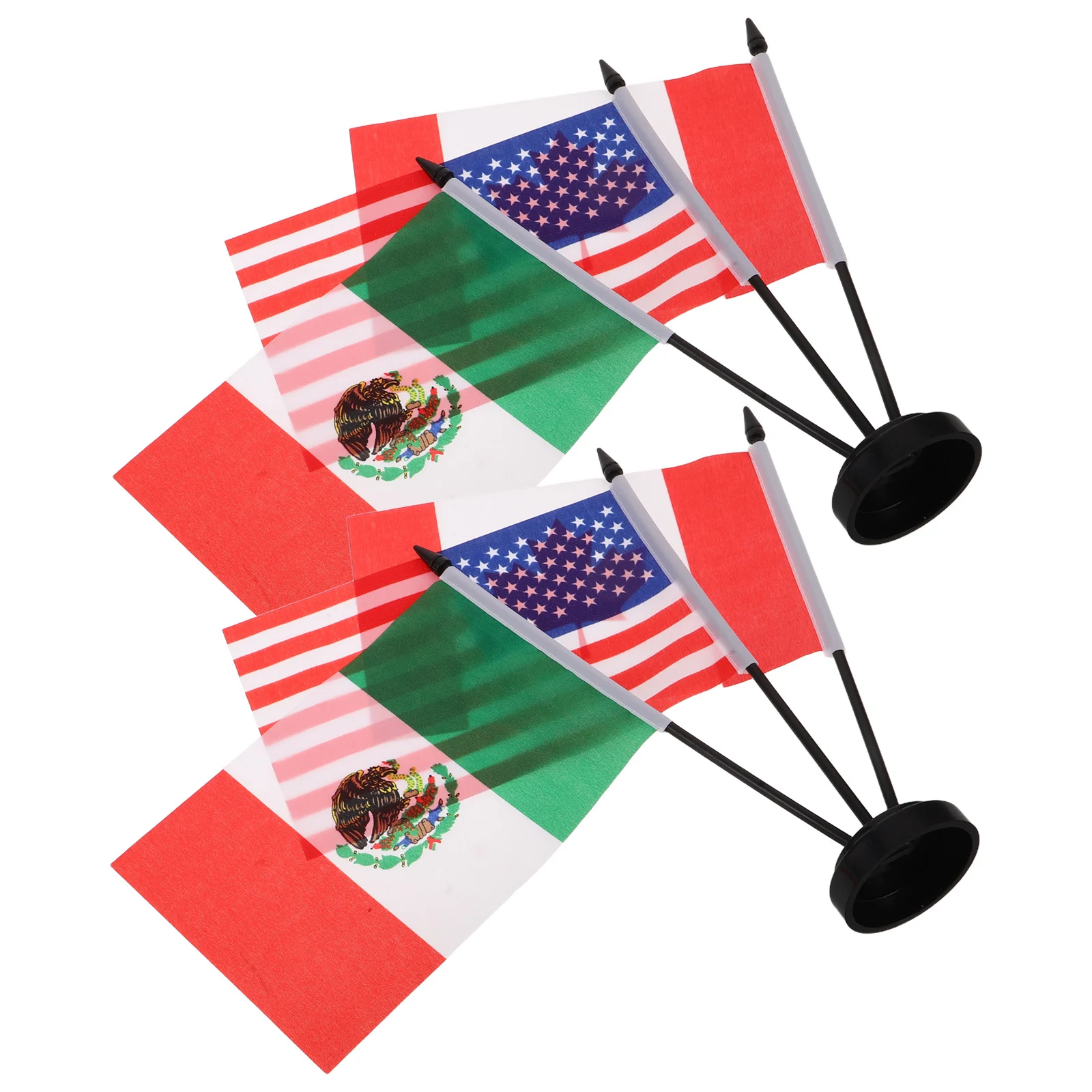 

2Set Desk Stick Flags Miniature Usa Canada Mexico Table Flags Black Plastic Base Office Meeting Decoration Banner