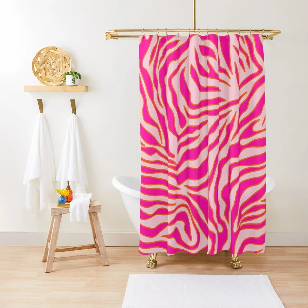 

Zebra Print Pink And Orange Zebra Stripes Wild Animal Print Preppy Decor Modern Zebra Pattern Shower Curtain