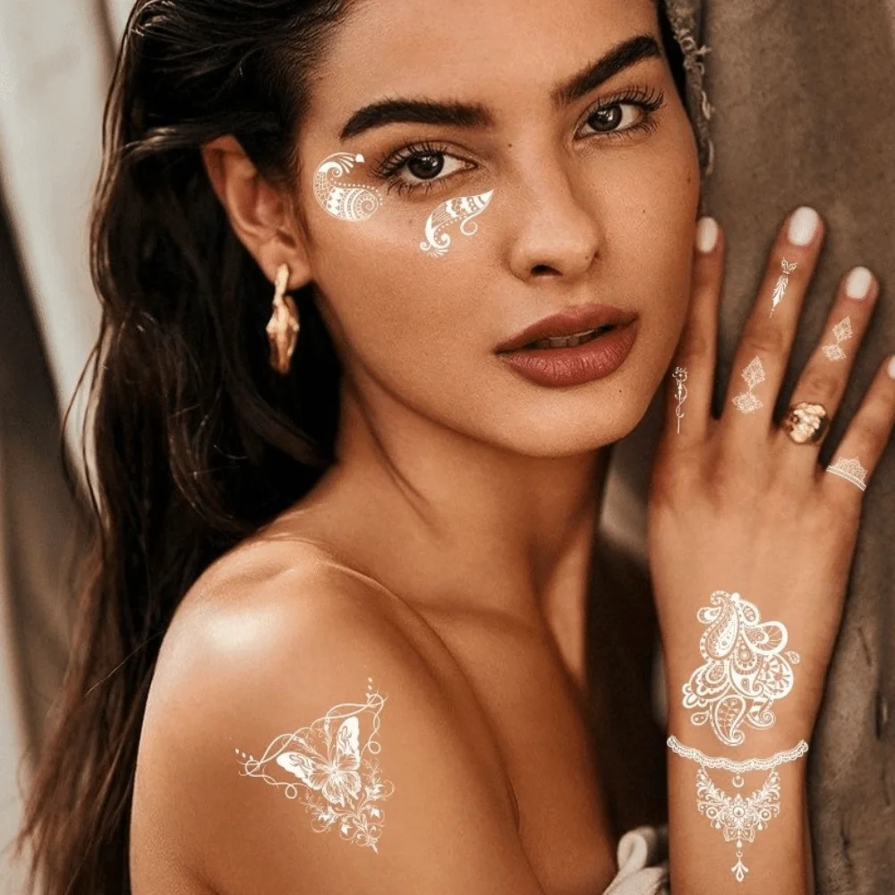 

10pcs Waterproof Temporary Tattoo Stickers Butterfly Flower White Tattoo Stickers Moon Long-lasting Datura Tattoo Stickers Party