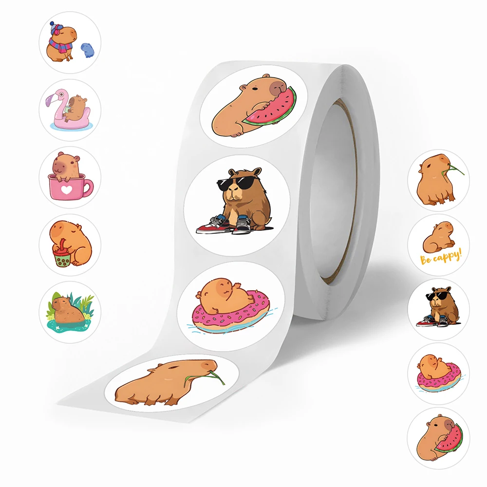 

500pcs Cute Capybara Cartoon Graffiti Sealing Stickers Funny Animal DIY Laptop Decals Decoration Sticker Rolls Reward Gifts Toys