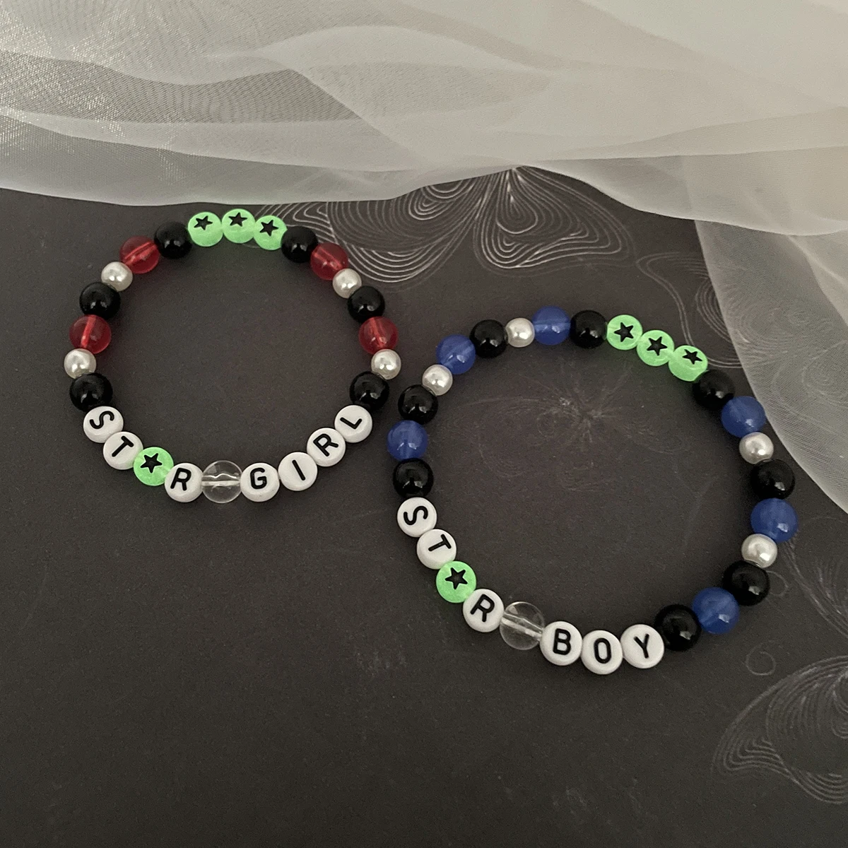 Girls Letters Bracelets Handmade HipHop Star Girl Boy Acrylic Beads Adjustable Luminous Women Men Bracelets  Dropshipping