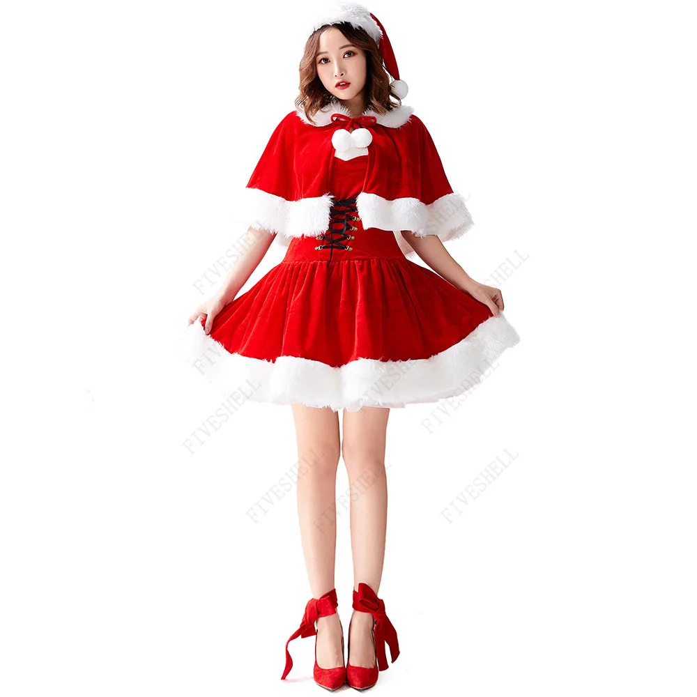 Papai Noel de Natal feminino Cosplay Vestido, Inverno, Doce, Senhorita, Fantasia, Fantasia, Sexy, Festa, 2024