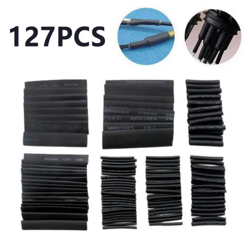 127Pcs Heat Shrink Tube Sleeving Tubing Assortment Kit Electrical Connection Electrical Wire Wrap Cable Waterproof Shrinkage 2:1