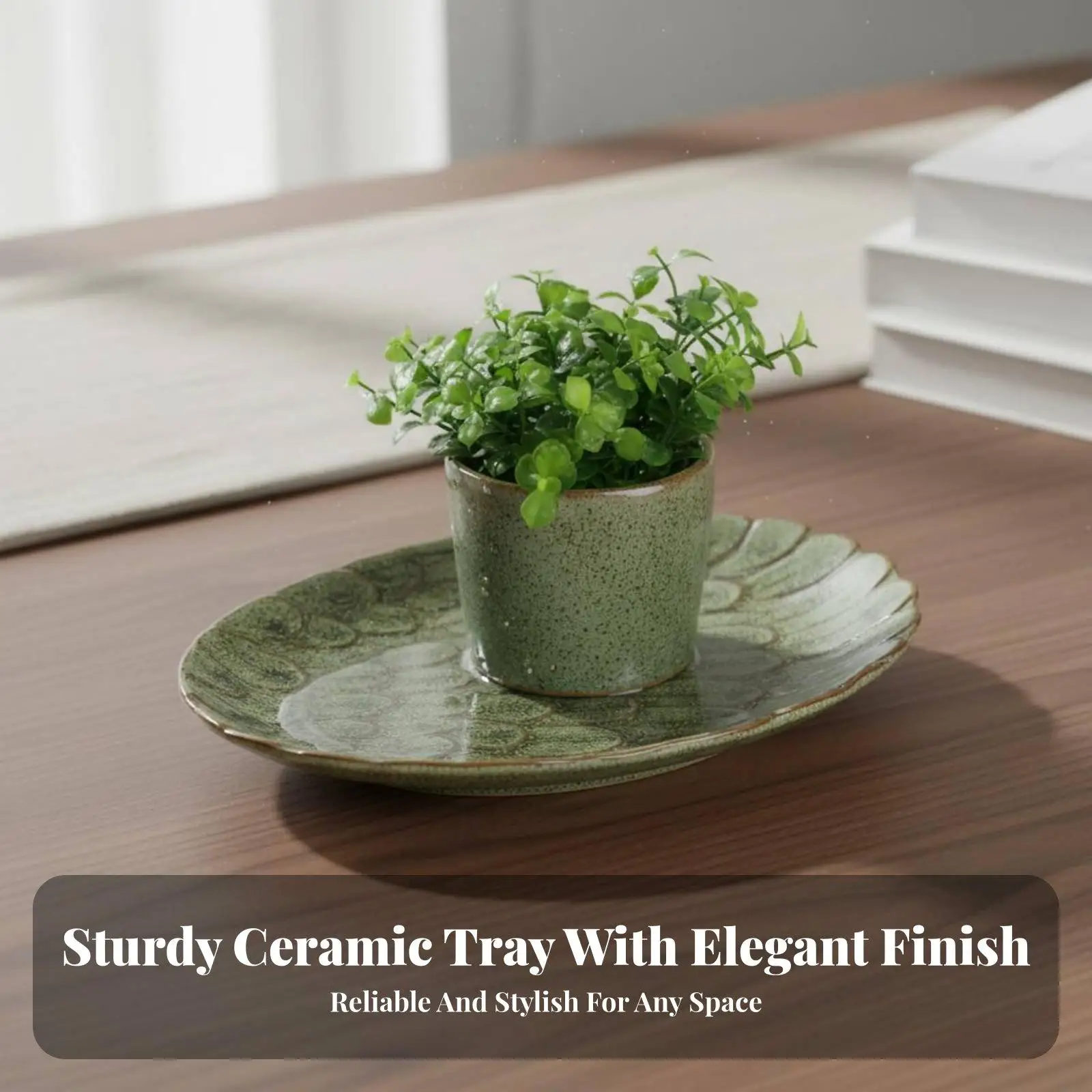 Sturdy Ceramic Tray for Plant Pots Indoor Waterproof Saucer Base Retro Chinese Craft Art Decor