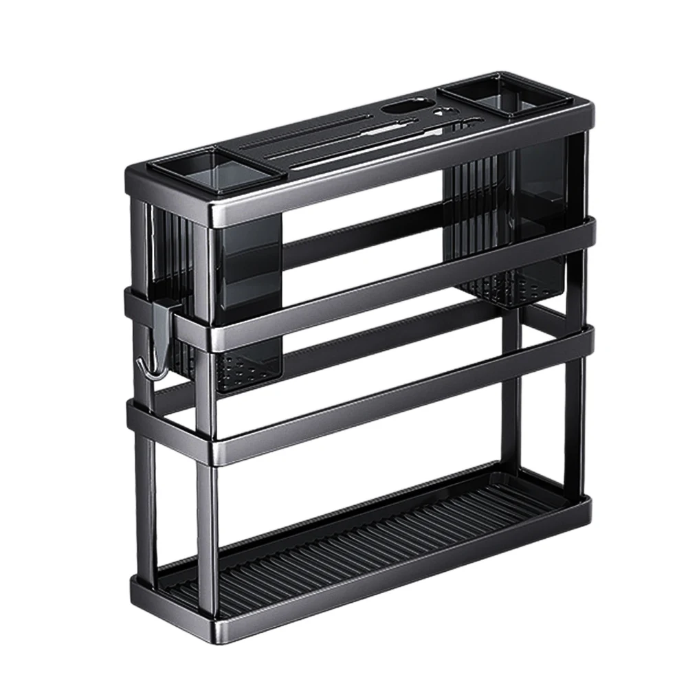 Carbon Steel Wall Mounted Kitchen Rack for Cutting Board Storage Chopstick Holder and Water Collection Tray Grey Black