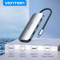 Vention USB C HUB 4K30Hz 7-in-1 Type C to HDMI PD 100W SD&TF USB3.0 5Gbps for Xiaomi MacBook Laptop USB Splitter Docking Station