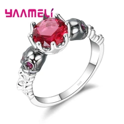 Wholesale Luxury Red Crystal Crown Ring Party For Fashion Women Birthday Present Jewelry 925 Sterling Silver Best Gift