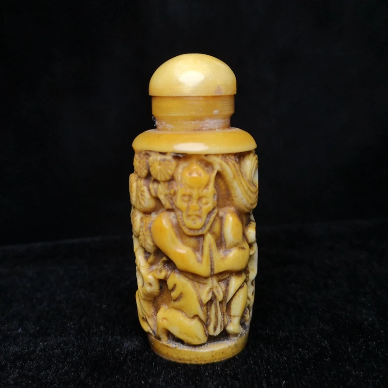 YIZHU CULTUER ART Size 6.2 X 2.8 cm Old Chinese Hand Carved Inlay old man Buddha Statue Snuff Bottles Desk Ornaments Collection