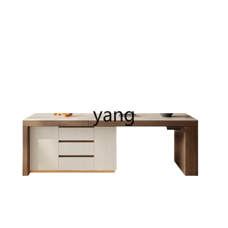 LH small apartment island dining table integrated household retractable medieval rock slab middle island