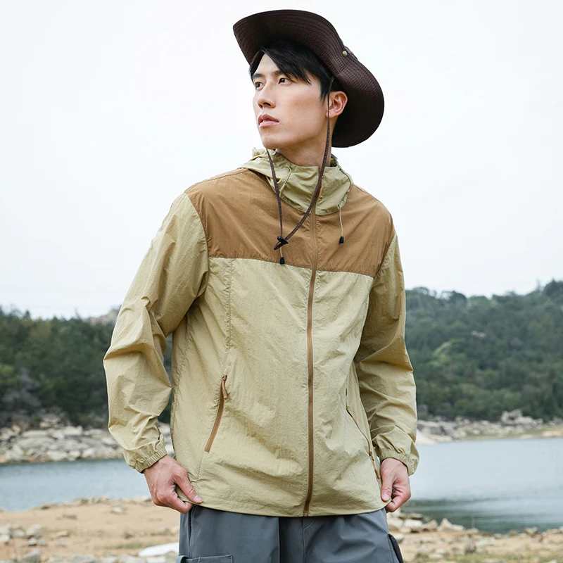 Men's UV Protective Hooded Jacket UPF50+ Windproof Quick Dry Anti Crease Summer Beach Walking Coat Unisex