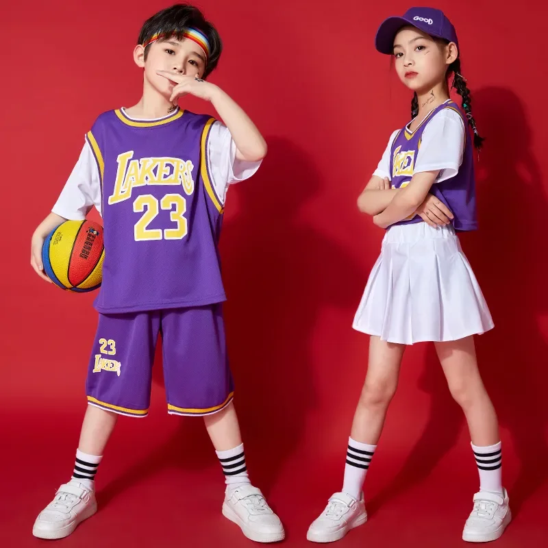 Streetwear divise da basket per ragazze ragazzi costumi da ballo vestiti per bambini concerto abbigliamento Hip Hop Cheerleader T Shirt Shorts