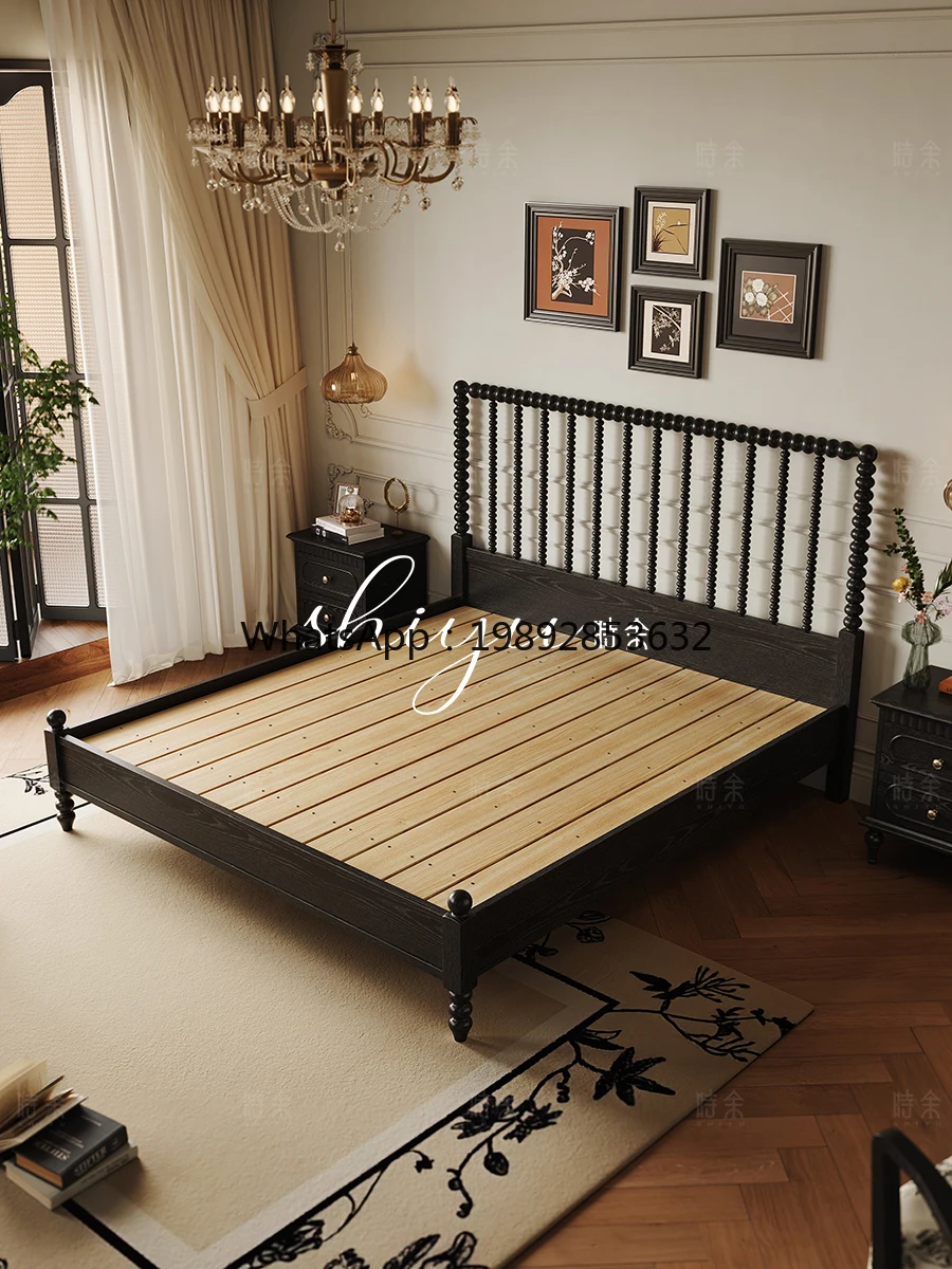 

YFY French Retro Style Solid Wood Bed Black American Country Simple 1.8m Double Bed Master Bedroom Marriage Bed