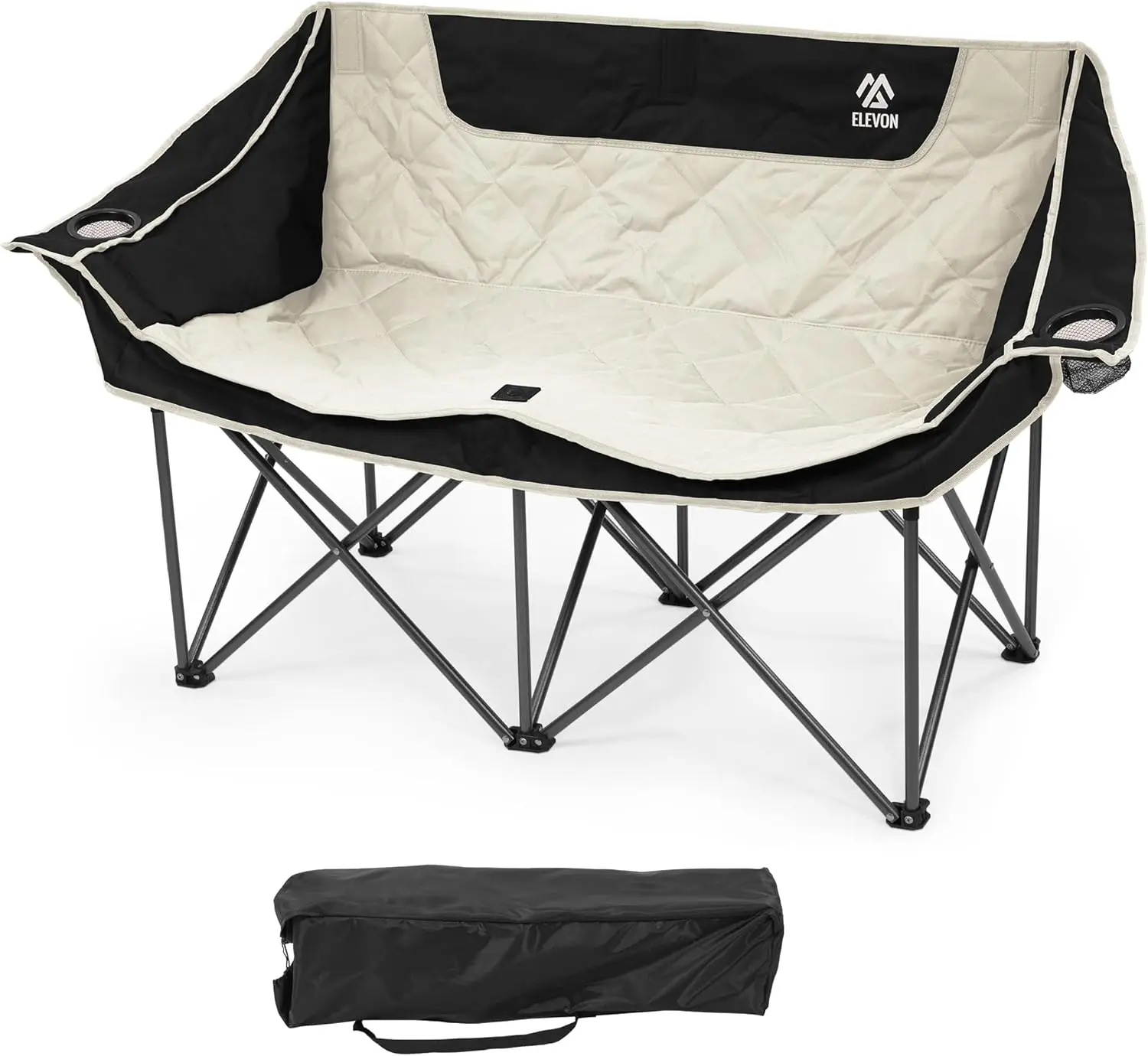 Double Camping Chair for Two Adults, Portable Oversized Loveseat with Cup Holders and Carry Bag, Ideal for Outdoor Activities