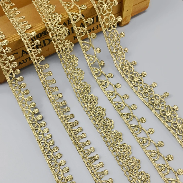 Gold Lace Trim Ribbon, Sewing Braided Lace Fabric, Wedding Craft, DIY Clothes Accessories, Decor, High Quality, 1 Yard