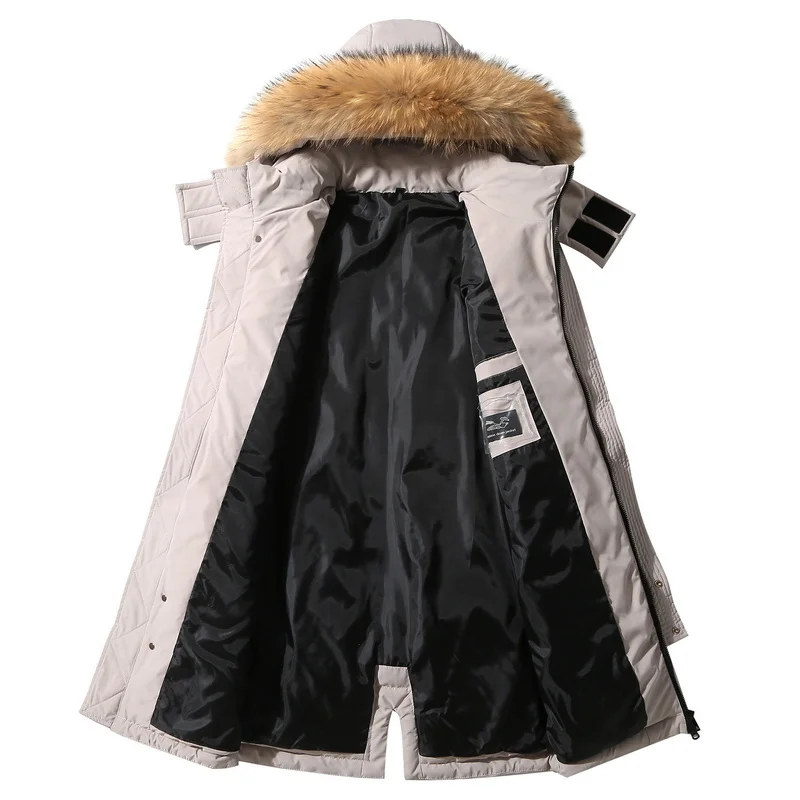 CamSolomon-Doudounes longues à capuche pour hommes, Parkas chaudes, Coupe-vent en duvet de canard blanc, Col en fourrure combinée, Optique de la mode, Hiver