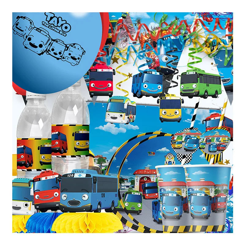 Blue Theme Tayo The Little Bus Party Tablecloth Wedding Birthday Party Decoration Kids Girl and Boy Baby Shower Birthday Supplie